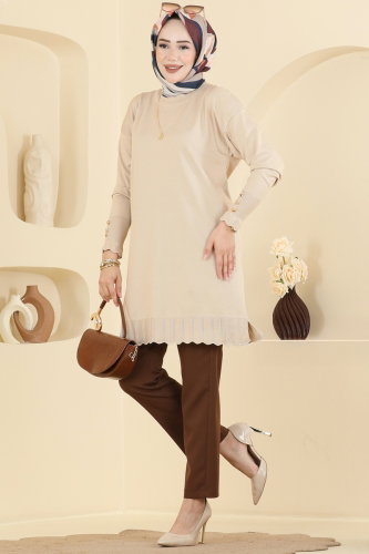 N.V.X. - Manşet Detaylı Merserize Tunik 3319NVX1208 Taş