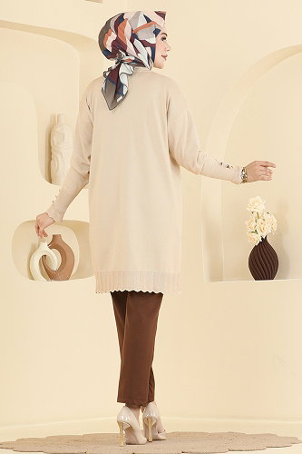 moda selvim Manşet Detaylı Merserize Tunik 3319NVX1208 Taş - Thumbnail