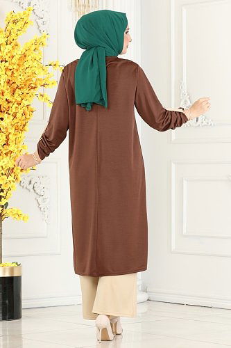 moda selvim Manşet Düğmeli İkili Takım 250DVL817 Kahve&Taş - Thumbnail