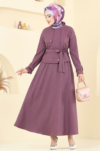 moda selvim Manşet Tokalı Sofia Takım 2704SL432 Koyu Lila - Thumbnail
