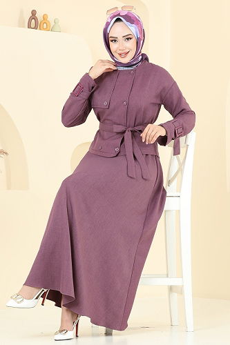 moda selvim Manşet Tokalı Sofia Takım 2704SL432 Koyu Lila - Thumbnail