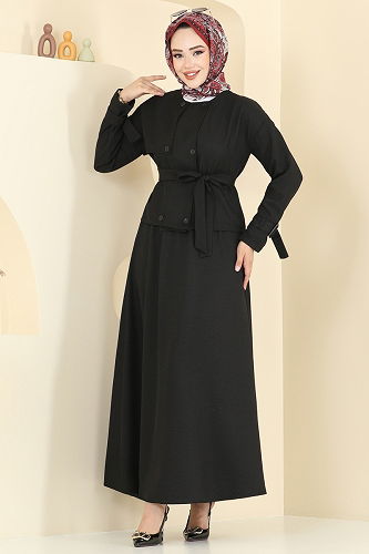 moda selvim Manşet Tokalı Sofia Takım 2704SL432 Siyah - Thumbnail