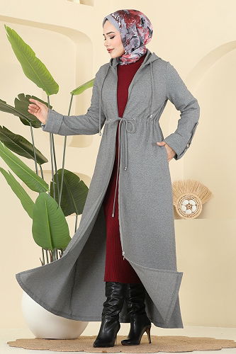 moda selvim Manşet Tokalı Tivit Ferace 2012FON792 Gri - Thumbnail