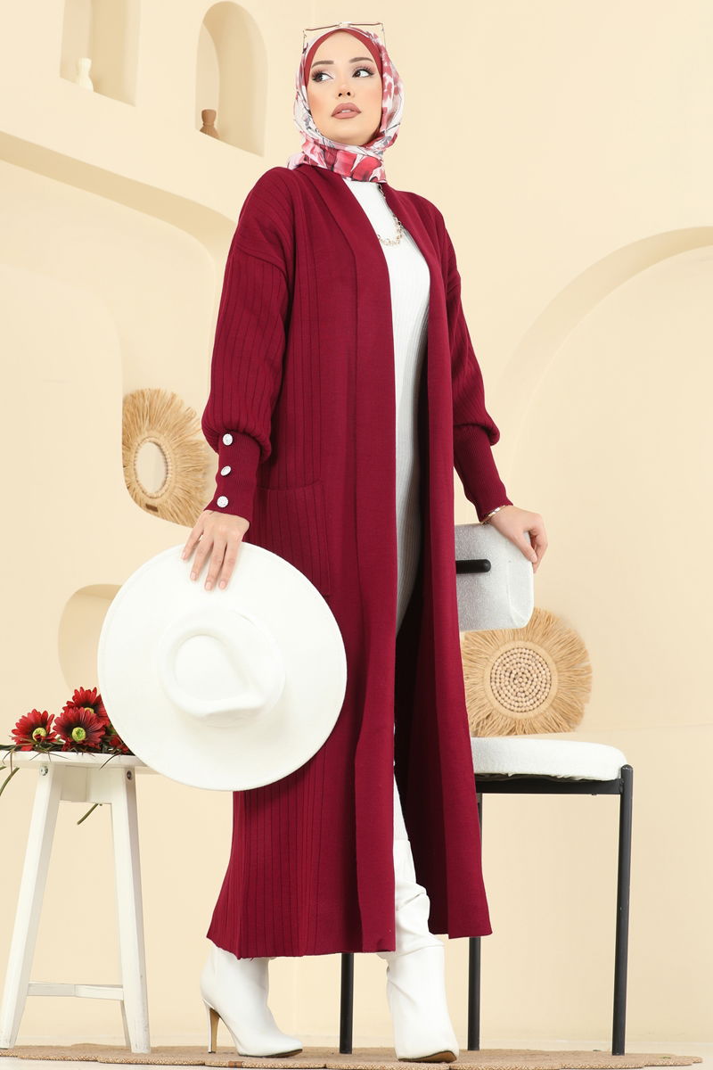 Manşeti Aksesuar Düğmeli Hırka 7146BRZ597 Bordo