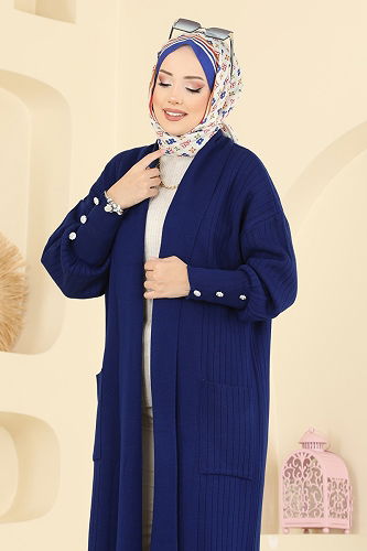 moda selvim Manşeti Aksesuar Düğmeli Hırka 7146BRZ597 Laci - Thumbnail