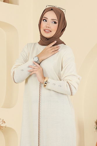 moda selvim Manşeti Aksesuar Düğmeli Tunik 0021KLB1050 Taş - Thumbnail