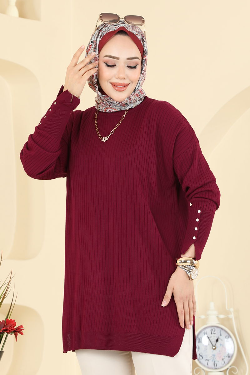 Manşeti Aksesuar Düğmeli Tunik 2425UZ662 Bordo
