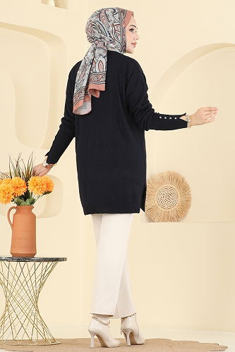 moda selvim Manşeti Aksesuar Düğmeli Tunik 2425UZ662 Siyah - Thumbnail