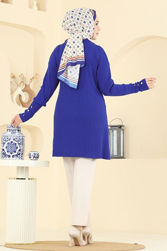 moda selvim Manşeti Aksesuar Düğmeli Tunik 2714AYD574 Saks - Thumbnail