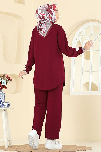 moda selvim Manşeti Armalı Modal Takım 2740AYD574 Bordo - Thumbnail