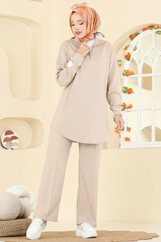 moda selvim Manşeti Armalı Modal Takım 2740AYD574 Taş - Thumbnail