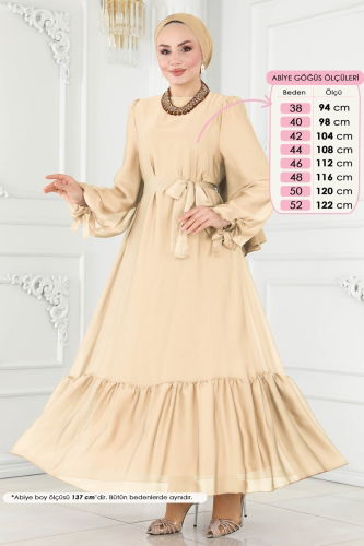 moda selvim Manşeti Bağcıklı Abiye Elbise 5678EDF311 Gold - Thumbnail