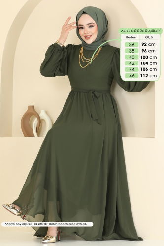 moda selvim Manşeti Bağcıklı Abiye Elbise 6217BSK463 Haki - Thumbnail