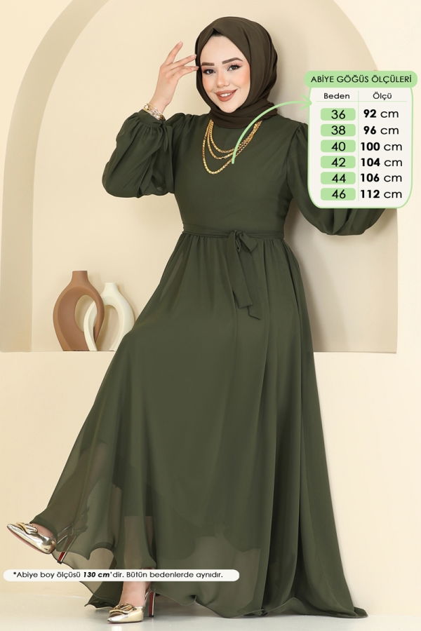 Modaselvim ABİYE Manşeti Bağcıklı Abiye Elbise 6217BSK463 Koyu Haki