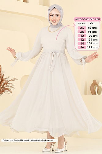 moda selvim Manşeti Bağcıklı Abiye Elbise 6217BSK463 Taş - Thumbnail