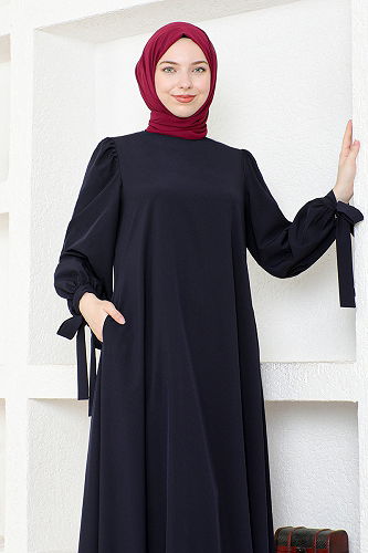 moda selvim Manşeti Bağcıklı Elbise ASM2696-M Laci - Thumbnail