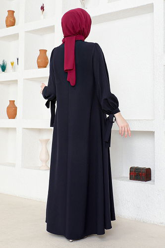 moda selvim Manşeti Bağcıklı Elbise ASM2696-M Laci - Thumbnail