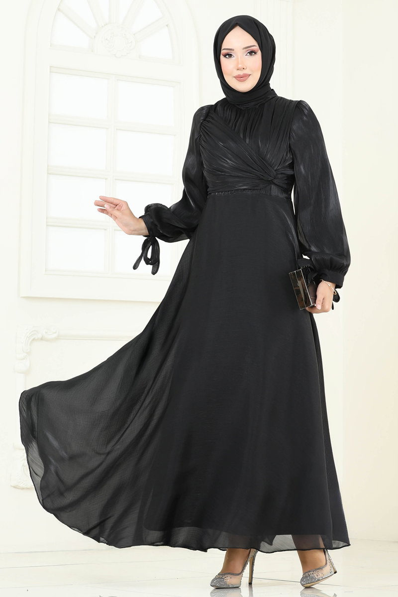 Manşeti Bağcıklı Organze Abiye 6220BSK463 Siyah