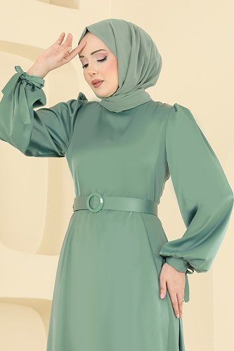 moda selvim Manşeti Bağcıklı Saten Abiye 5814EDFK1198 Mint - Thumbnail
