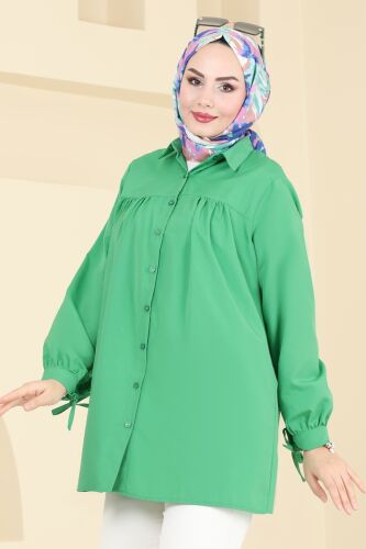 moda selvim Manşeti Bağcıklı Tunik 002MR1078 Benetton Yeşili - Thumbnail