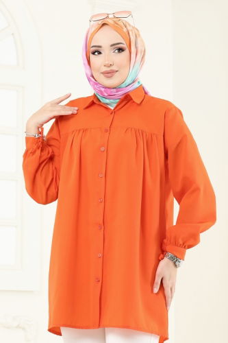 moda selvim Manşeti Bağcıklı Tunik 002MR1078 Oranj - Thumbnail