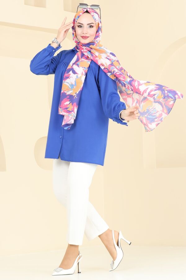 Modaselvim Tunik Manşeti Bağcıklı Tunik 002MR1078 Saks
