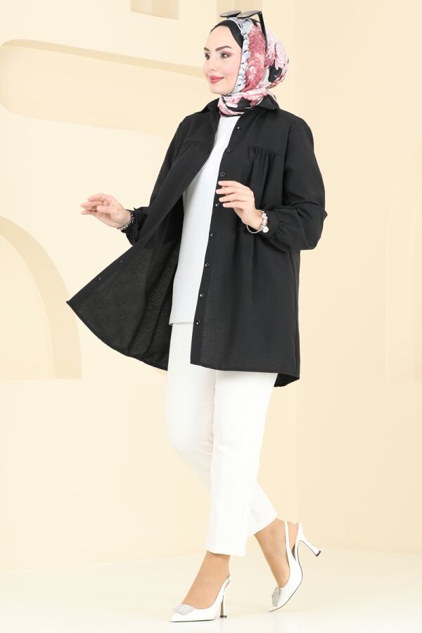 Modaselvim Tunik Manşeti Bağcıklı Tunik 002MR1078 Siyah