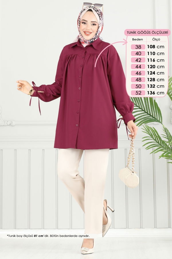 Modaselvim Tunik Manşeti Bağcıklı Tunik 4101PM271 Bordo