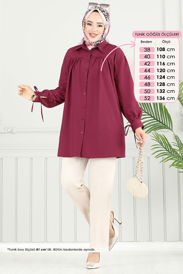 P.R.M. - Manşeti Bağcıklı Tunik 4101PM271 Bordo