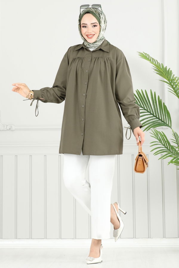 Modaselvim Tunik Manşeti Bağcıklı Tunik 4101PM271 Haki