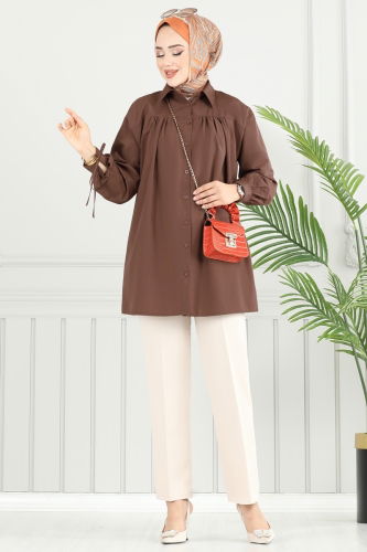 P.R.M. - Manşeti Bağcıklı Tunik 4101PM271 Koyu Kahve