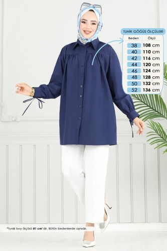 moda selvim Manşeti Bağcıklı Tunik 4101PM271 Laci - Thumbnail