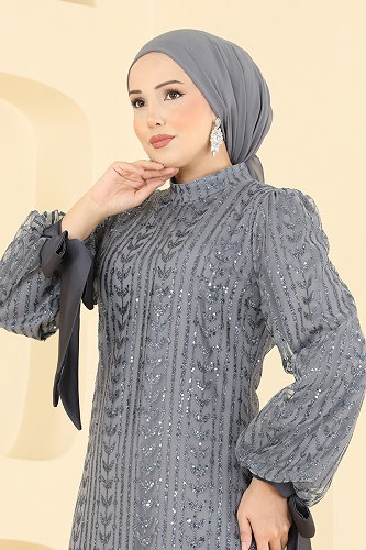 moda selvim Manşeti Bağlamalı Şık Abiye 5826EDFK1198 Gri - Thumbnail