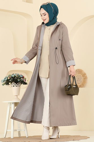 moda selvim Manşeti Çıtçıtlı Bondit Ferace 1401ORG1169 Vizyon - Thumbnail