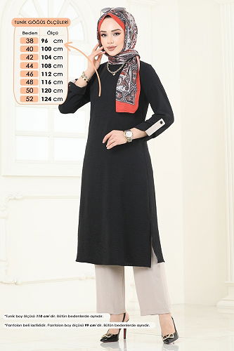 moda selvim Manşeti Düğmeli Aerobin Takım 9020S324 Siyah&Vizyon - Thumbnail