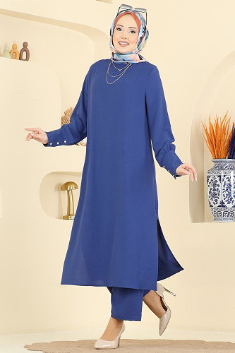 moda selvim Manşeti Düğmeli Aerobin Takım PL9207 İndigo - Thumbnail