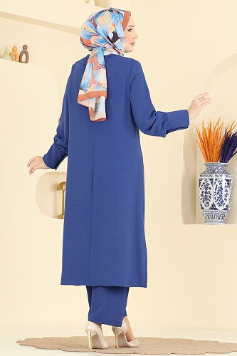 moda selvim Manşeti Düğmeli Aerobin Takım PL9207 İndigo - Thumbnail