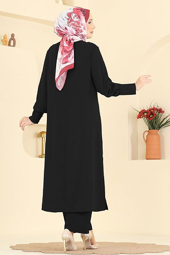 moda selvim Manşeti Düğmeli Aerobin Takım PL9207 Siyah - Thumbnail