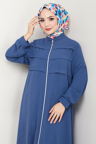 moda selvim Manşeti Düğmeli Ferace 2018EFY931-M İndigo - Thumbnail