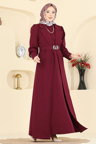 moda selvim Manşeti Düğmeli İkili Takım 2822SL432 Bordo - Thumbnail