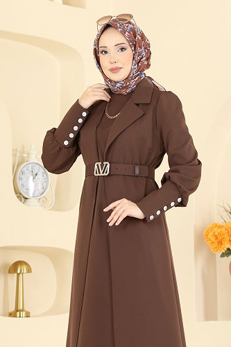 moda selvim Manşeti Düğmeli İkili Takım 2822SL432 Kahve - Thumbnail