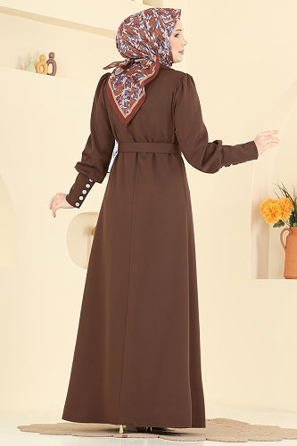 moda selvim Manşeti Düğmeli İkili Takım 2822SL432 Kahve - Thumbnail