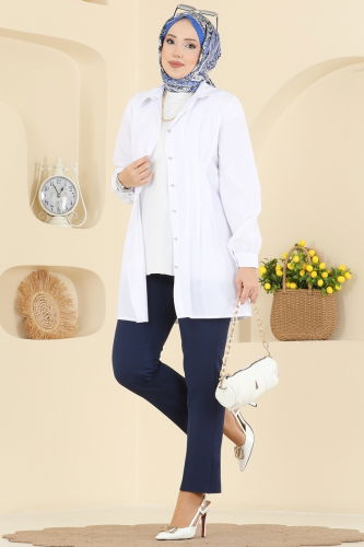 A.S.N. - Manşeti Düğmeli Terikoton Gömlek 500ASN888 Ekru