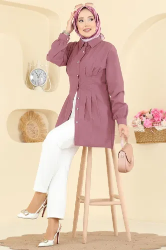 A.S.N. - Manşeti Düğmeli Terikoton Gömlek 500ASN888 Koyu Gül Kurusu