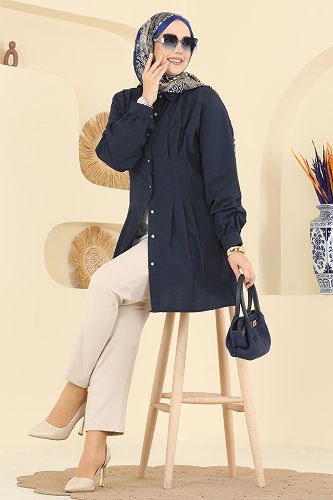 moda selvim Manşeti Düğmeli Terikoton Gömlek 500ASN888 Laci - Thumbnail