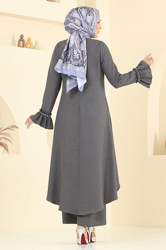 moda selvim Manşeti Fırfırlı Sofia Takım 2702SL432 Antrasit - Thumbnail