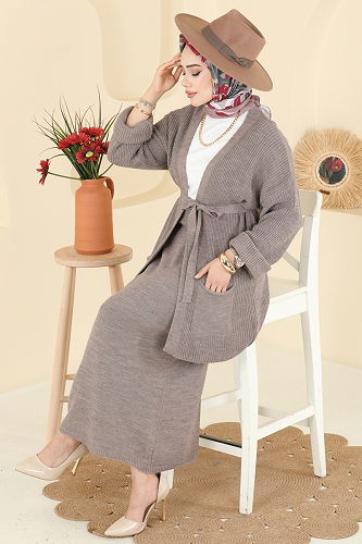 moda selvim Manşeti Katlama Detaylı Takım 1017HBS856 Koyu Vizyon - Thumbnail