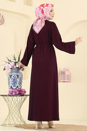 moda selvim Manşeti Katlı Modal Elbise 21182MPR1163 Bordo - Thumbnail