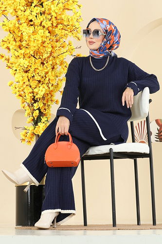 moda selvim Manşeti Katlı Triko Takım 8071KLB1050 Laci - Thumbnail