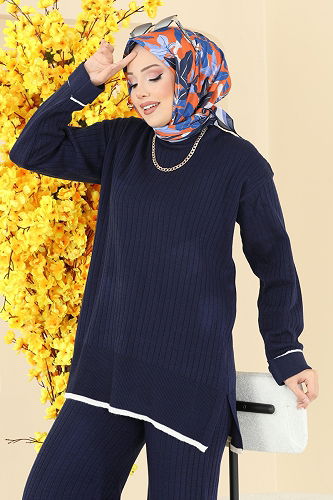 moda selvim Manşeti Katlı Triko Takım 8071KLB1050 Laci - Thumbnail